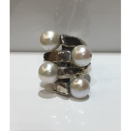 Sortija plata y perlas barrocas AMP325