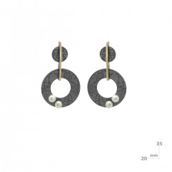 Pendientes largos de plata oxido-oro-perlas 24335